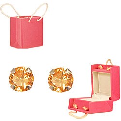14k Gold Champagne Cubic Zirconia Earrings in Pink Handbag Box