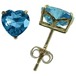 10k Gold Blue Topaz Heart Earrings