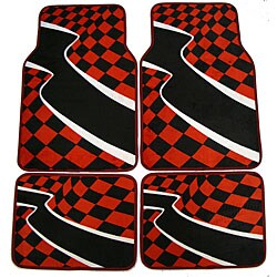 Red Checkered Flag Front and Rear Carpet Car Floor Mats