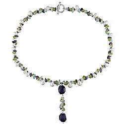 Freshwater Pearl and Multi-gemstone Drop Necklace