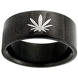 Black Stainless Steel Cannibis Leaf Band