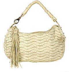 Versace Soft Puckered Leather Beige Hobo Bag