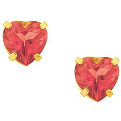 10k Gold Pink Topaz Heart Earrings