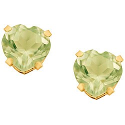 10k Green Amethyst Heart Earrings