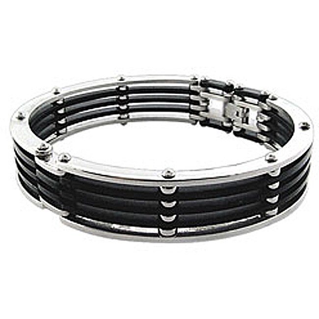 Stainless Steel and Rubber Wide Bangle