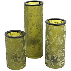 Flocked Dark Green Candle Holders (Set of 3) 