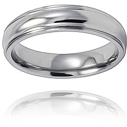 Men's Titanium Polished Domed Grooved and Ridged Edge Ring