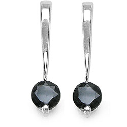 Silver Genuine Round Sapphire Drop Earrings