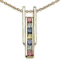 14k Yellow Goldplated Silver Multi-sapphire Pendant
