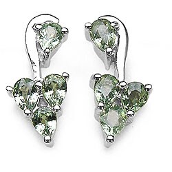 Sterling Silver Green Sapphire Drop Leaf Earrings