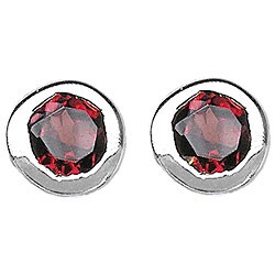 Sterling Silver Garnet Round Stud Earrings