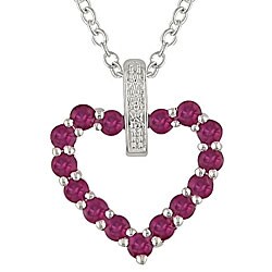 Sterling Silver Diamond and Created Ruby Heart Necklace