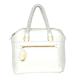 Fendi Selleria White Pebbled Leather Tote Bag