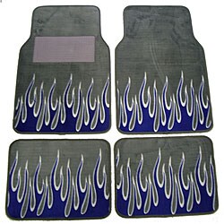 Grey with Blue Flames Car and Truck Floor Mat Set