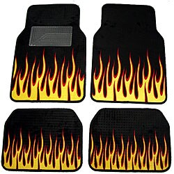Black with Orange Flames Car and Truck Floor Mat Set