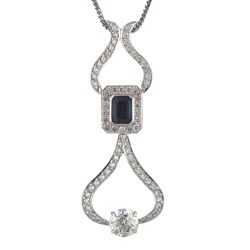 18k Gold 2 7/8ct TDW GGL Certified Diamond/ Sapphire Necklace (I, VS2)