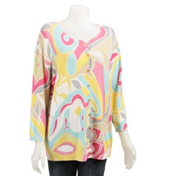 Red Women's Plus Size 3/4-sleeve Crewneck Cardigan