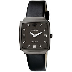 Invicta Women's Slim Square Black Leather Watch