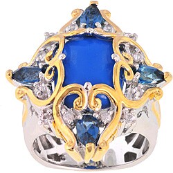 Michael Valitutti  Palladium Silver Turquoise and London Blue Topaz Ring
