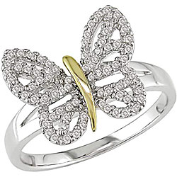14k Two-tone Gold 1/4ct TDW Diamond Butterfly Ring (I-J, I2-I3)