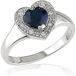 14k Gold 1/10ct TDW Diamond and Sapphire Heart Ring