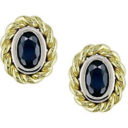 10k Two-tone Gold Oval Blue Sapphire Earrings