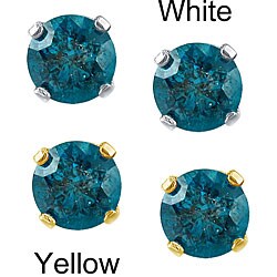 10k Gold 1/3ct TDW Blue Diamond Stud Earrings (I1-I2)