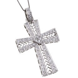14k White Gold 4/5ct TDW Diamond Cross Necklace (H, SI)