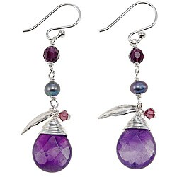 Sterling Silver Handmade Amethyst, Pearl and Crystal Earrings