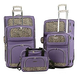 Rockland Lavender Leopard Print 5-piece Luggage Set