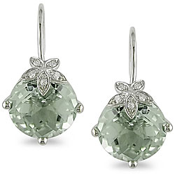10k Gold Diamond and Green Amethyst Earrings