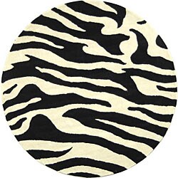 Handmade Soho Zebra Wave White/ Black New Zealand Wool Rug (6' Round)
