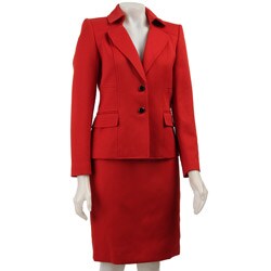 Anne Klein Women's Red Topstitched Skirt Suit