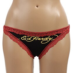 Ed Hardy Intimates Black /Love Cross Lace Bikini Panties