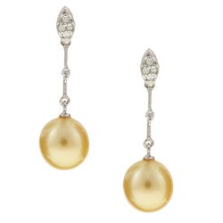14K White Gold Dyed Golden Southsea Pearl Earrings