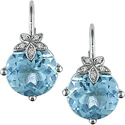 10k White Gold Blue Topaz and Diamond Earrings