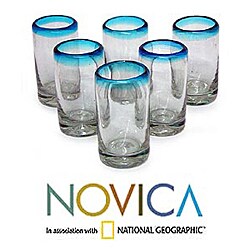 Set of Six Blown Glass 'Aquamarine' Shot Glasses (Mexico)