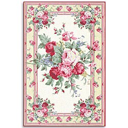 Sunnybrook Floral White/ Red Wool Rug (7'9 x 9'9)
