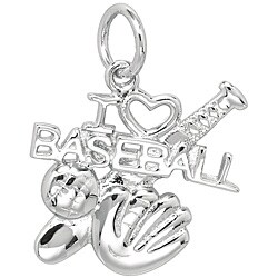 Sterling Silver 'I Love Baseball' Charm