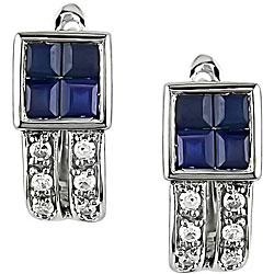 10k Gold Square Blue Sapphire and Diamond Earrings