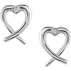 Sterling Silver Diamond Heart Earrings  (Set of 6)