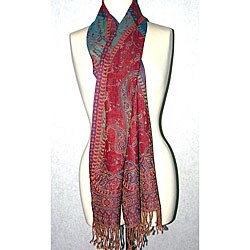 Merino Wool Turquoise/ Red Scarf (India)