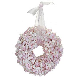 Small Pink Faux Hydrangea Wreath with Ribbon
