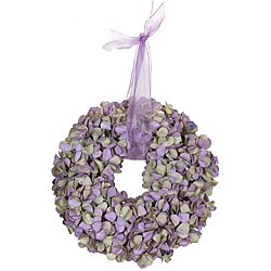 Small Purple Faux Hydrangea Wreath with Ribbon