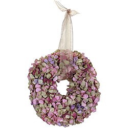 Small Mauve Faux Hydrangea Wreath with Ribbon