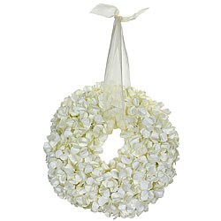 Small White Faux Hydrangea Wreath with Ribbon
