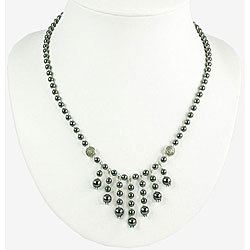 Silver Hematite and Etched Accent Bead Necklace (Thailand)