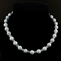 Blue Lace Agate & Silver Floral Bead Necklace (Thailand)
