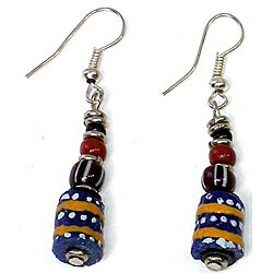 Painted Blue Bead Earrings (Kenya)