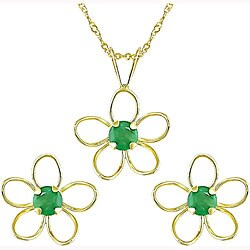14k Gold Emerald Earrings and Necklace Set  (Set of 4)